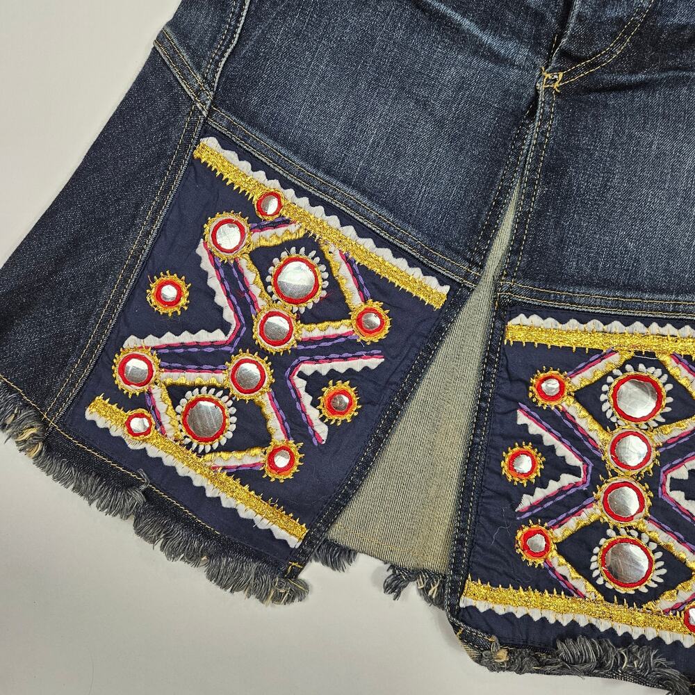 Y2k Euro Fornarina Denim Skirt Knee Length Embellished Boho - Size 11 - Picture 4 of 8